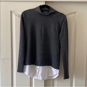 COIN 1904 Vintage Gray Mock Neck Sweater with White Layered Hem. Size L